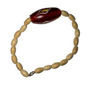 Chic Red Stone & Wood Beaded Bracelet